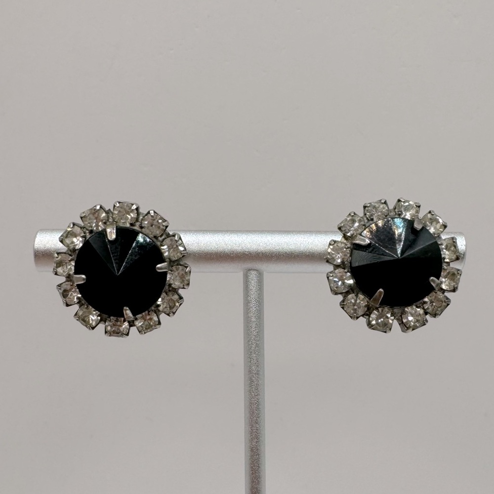 VINTAGE Round Black Crystal Earrings